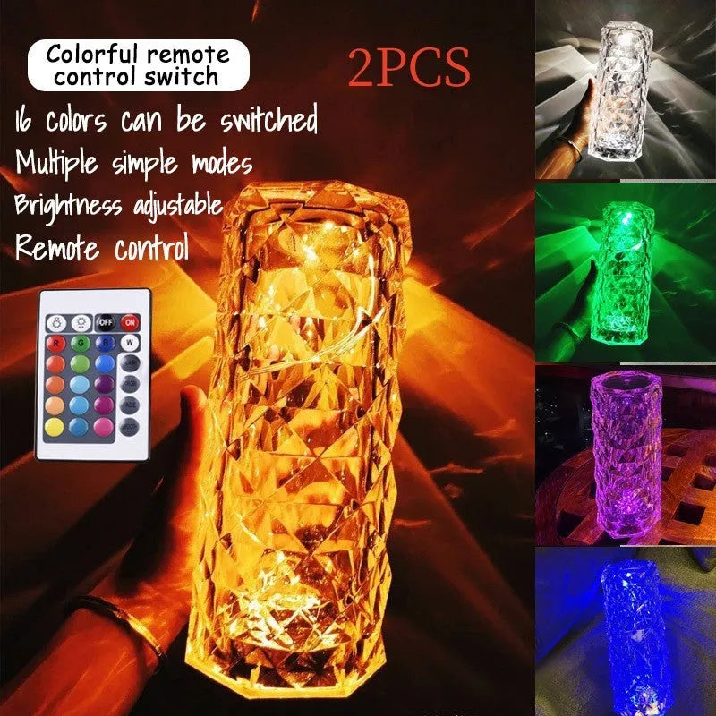 Romantic LED rose diamond table lamp in white light with touch switch, PAMA acrylic construction
