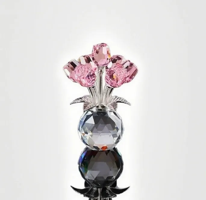 Geometric Chinese style K9 crystal rose ornament in seven colour options including red, blue, and golden yellow