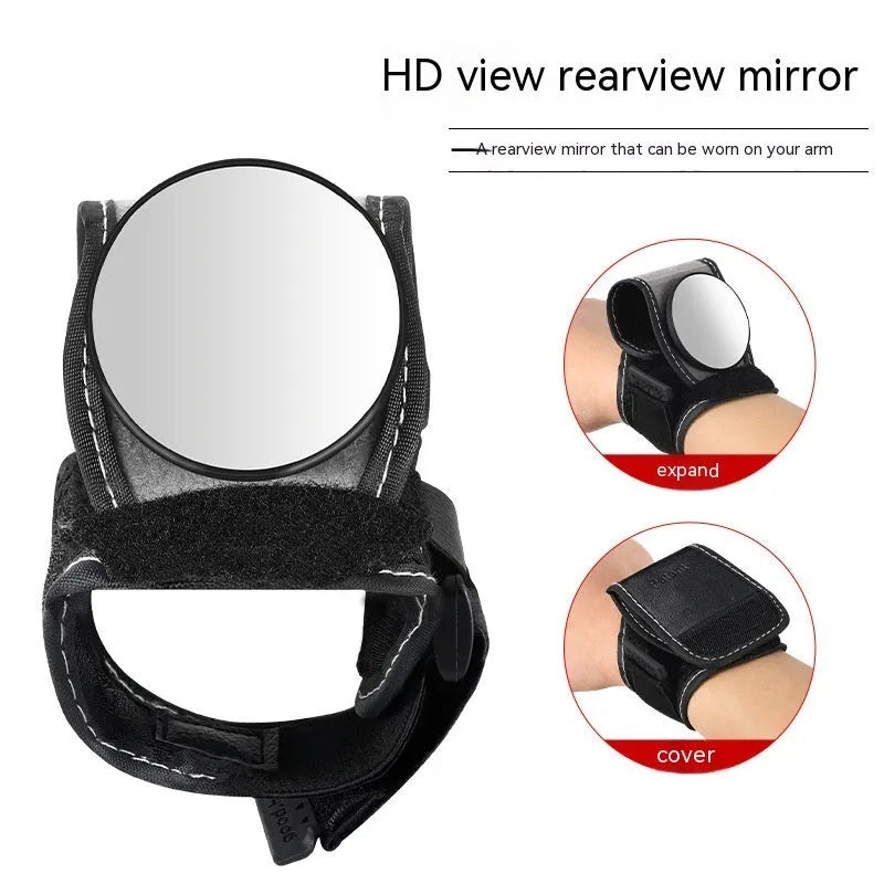 Black nylon bicycle wrist rear-view mirror with adjustable strap for cycling safety