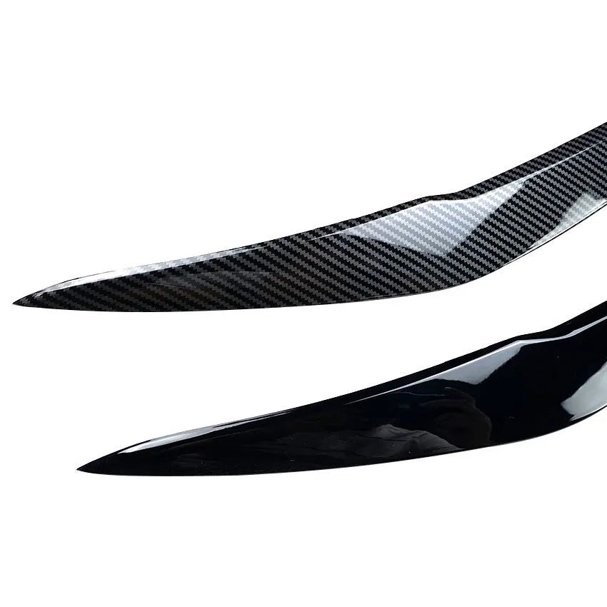 Pair of ABS headlight eyebrow stickers for BMW 1 Series F20, piano black finish, 48x8x8 cm