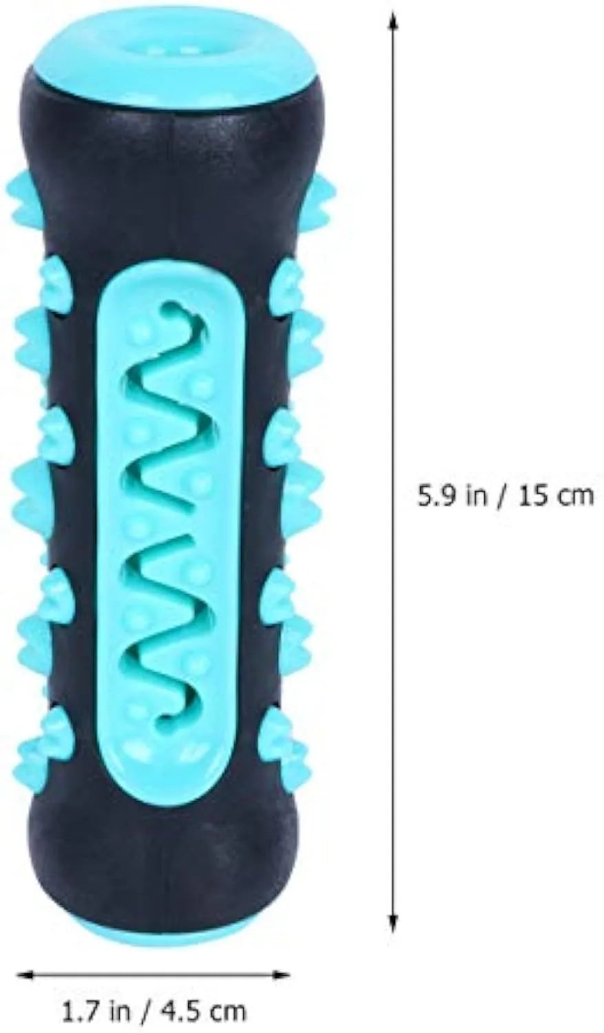 Natural rubber dog toothbrush chew toy in four colours: black/blue, blue, green, and yellow