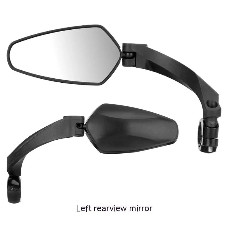 Black rotatable mountain bike rearview mirror measuring 210x102.5mm with PMMA acrylic construction