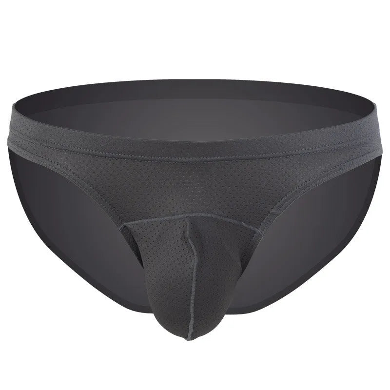 Men's loose-fit transparent nylon underwear in blue, shown flat.