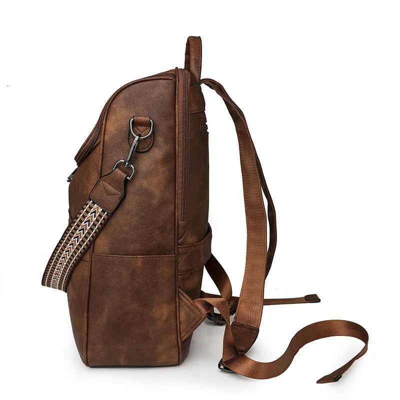 Retro college student backpack in solid colour with curved shoulder straps and stitching detail