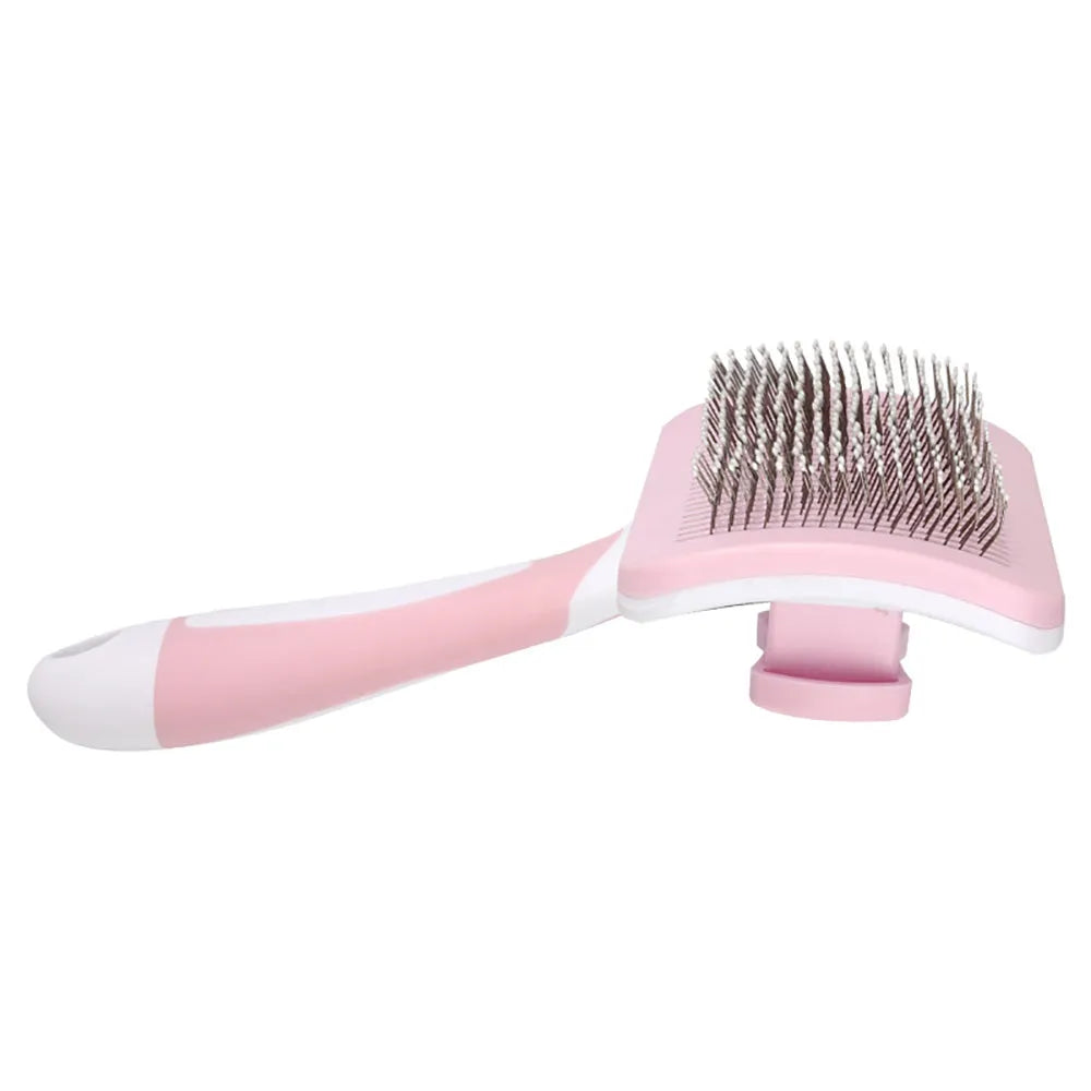 Self cleaning slicker brush for dogs cats with one click button in green orange pink