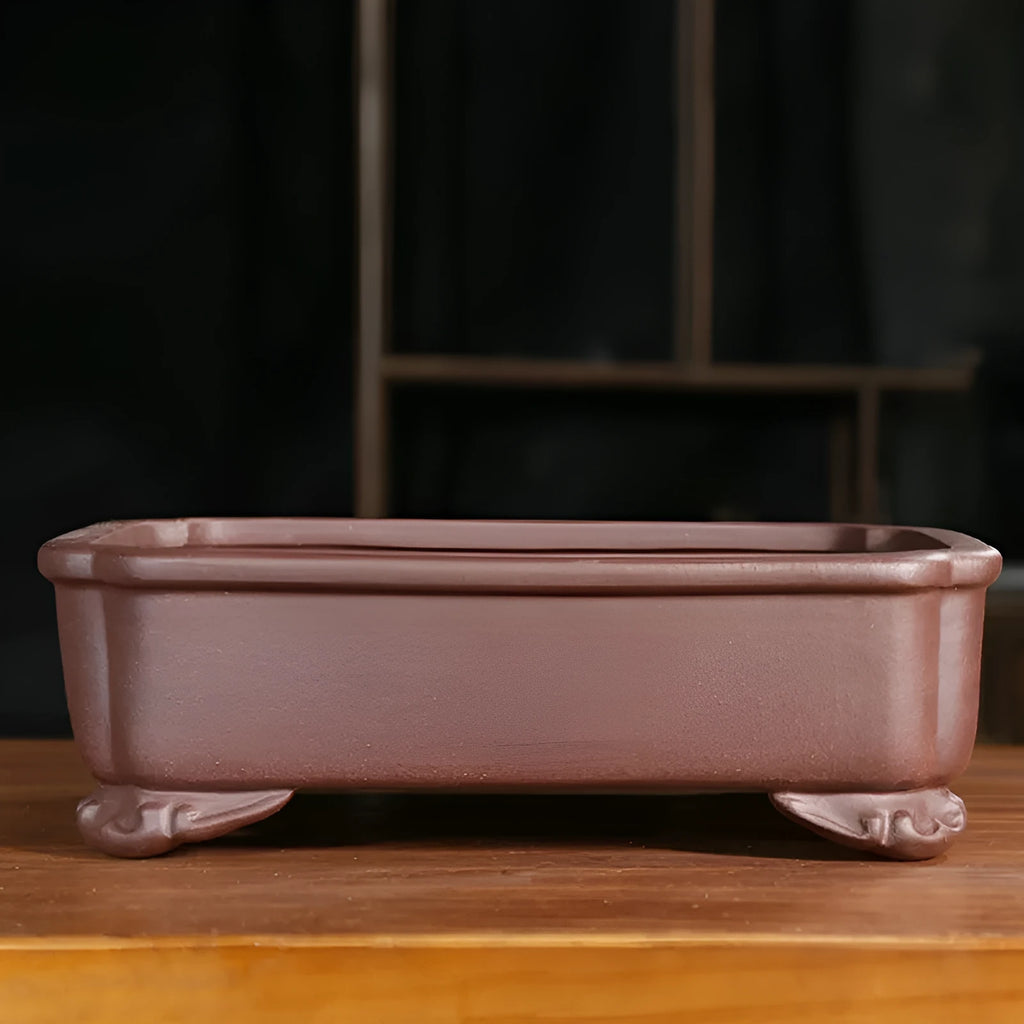Purple sand rectangular antique bonsai manger with corner-cutting design for indoor outdoor plant display