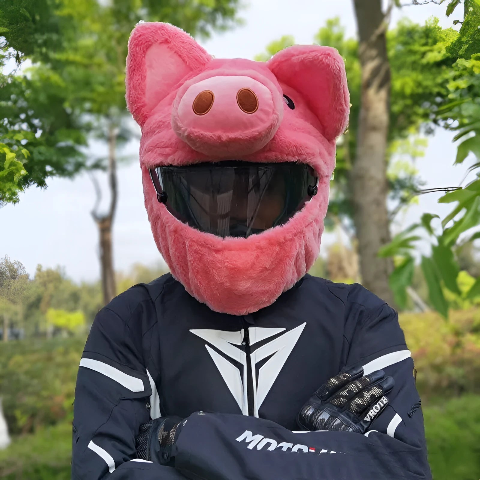 Pink pig cartoon plush helmet protective hood for motorcycle helmets made from PV velvet cloth