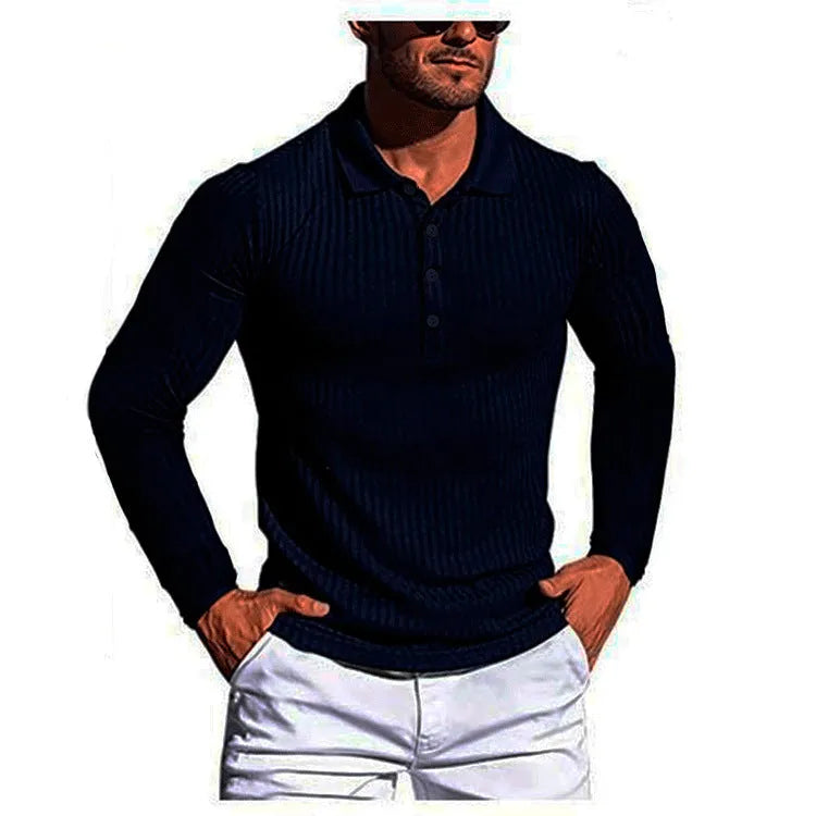 Man wearing a striped short-sleeve t-shirt in army green, showcasing the loose casual fit.