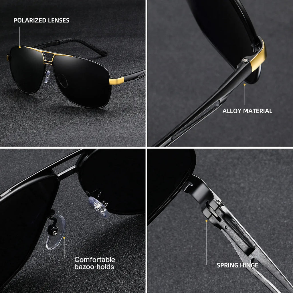 Men's polarised aviator sunglasses with orange-red lenses and metal frame