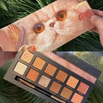 Twelve-colour animal eye shadow palette with cat, tiger, fox, and leopard designs