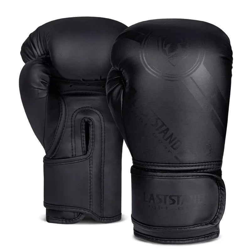 Pair of PU leather boxing gloves in black gold colour, 10oz size, vertical style for training