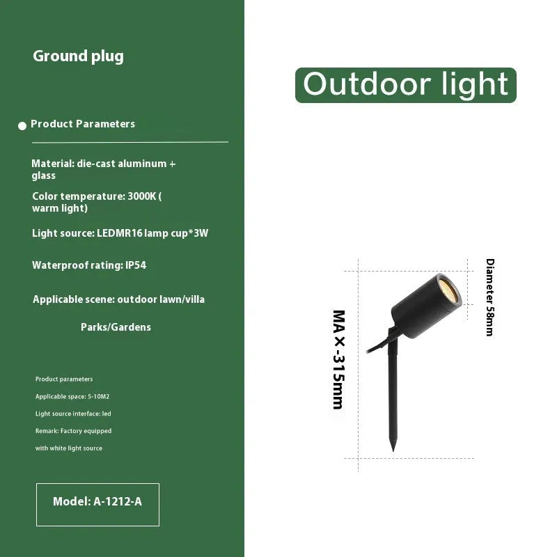Outdoor aluminium ground lamp with IP65 waterproof rating for courtyard lighting