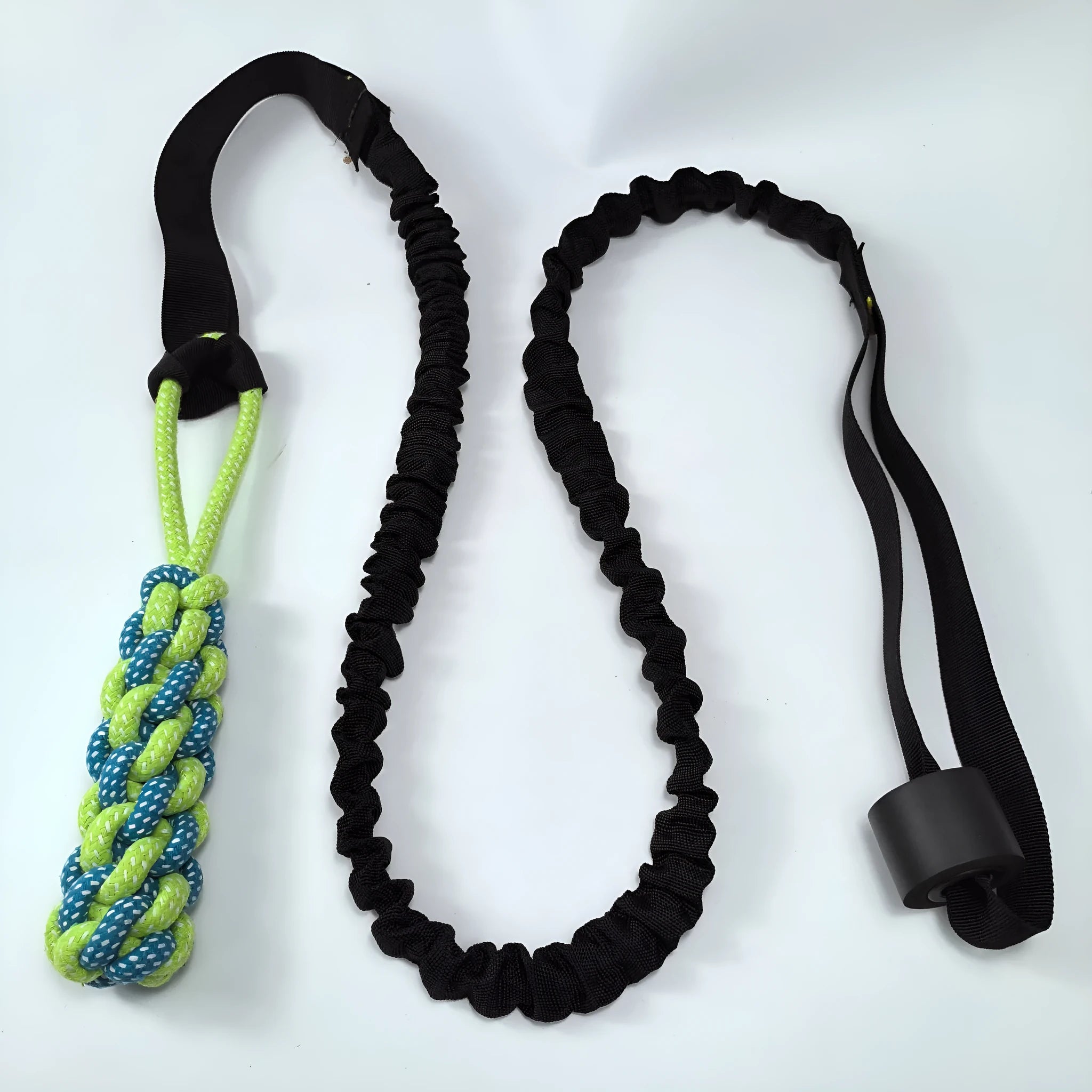 Green cotton rope dog tug toy with corncob design for bite and pull play
