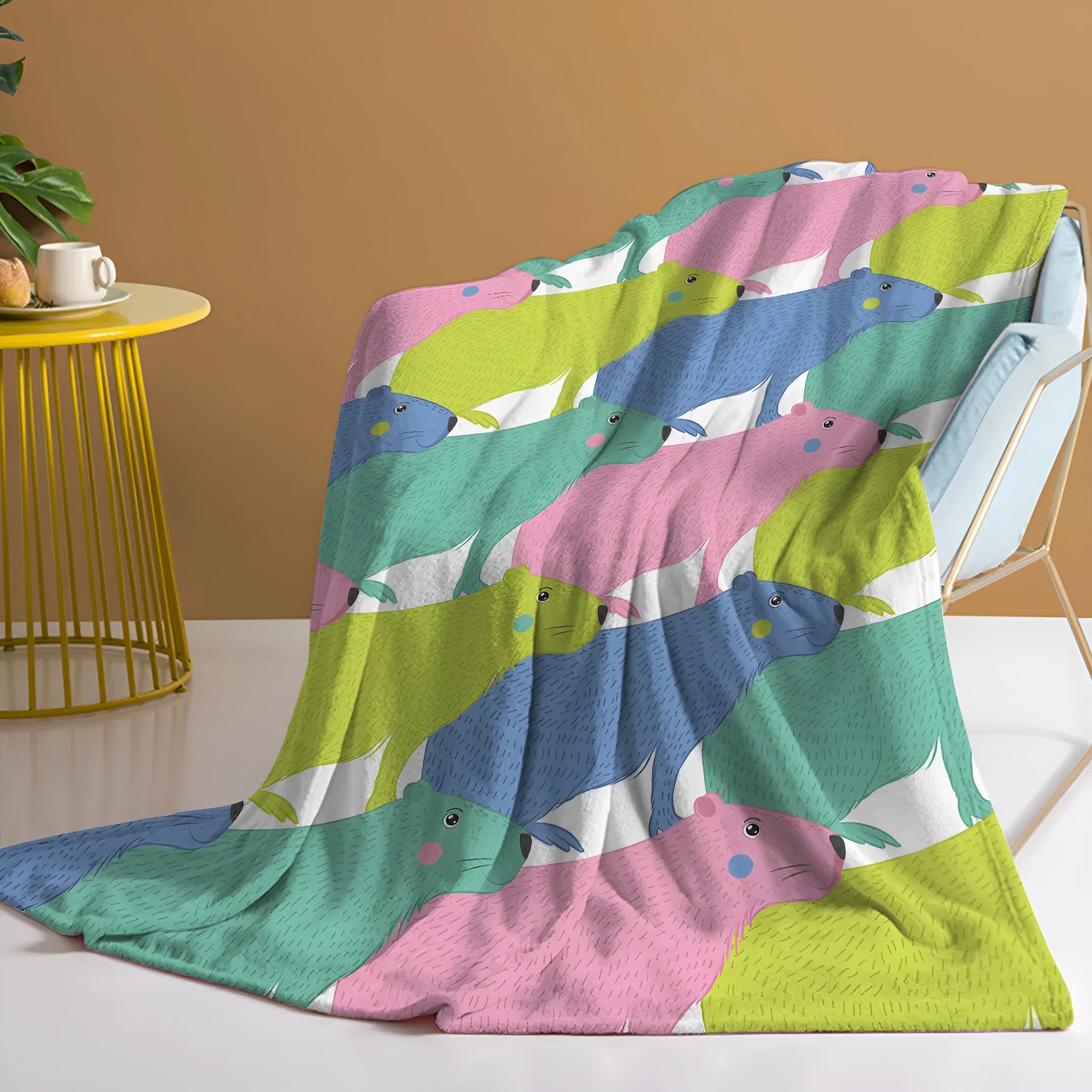 Flannel cartoon dolphin printed blanket in pink, soft flannel velvet throw for couch or outdoor use