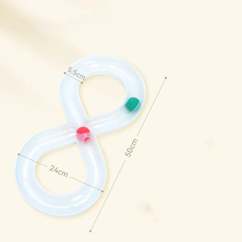 Blue and white cat turntable track toy with teasing stick for interactive play