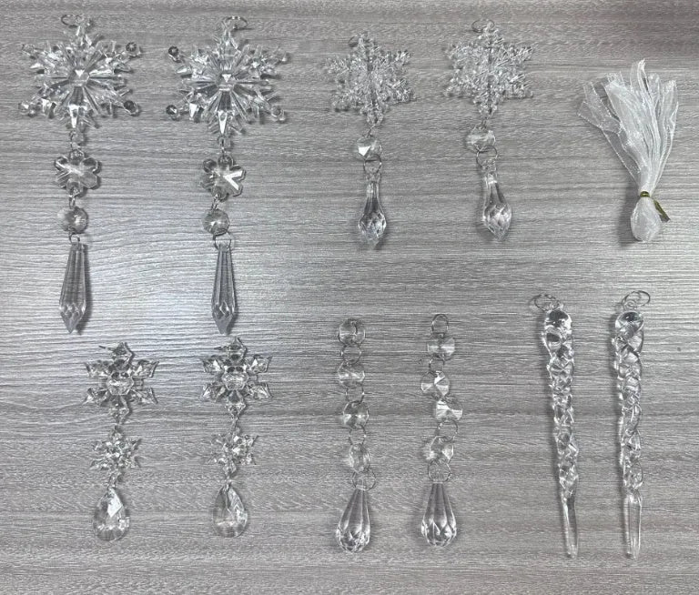 10pcs clear acrylic ice strip Christmas tree hanging pendants with ribbon for indoor outdoor decoration