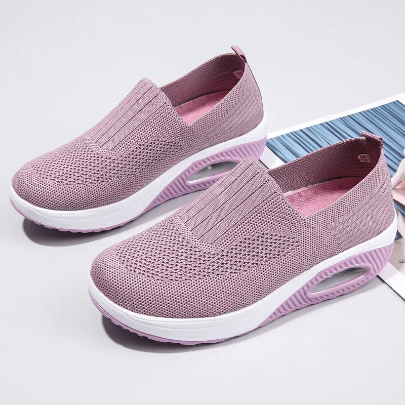 Women's artificial PU mesh running shoes with air cushion and mid-heel in various colours