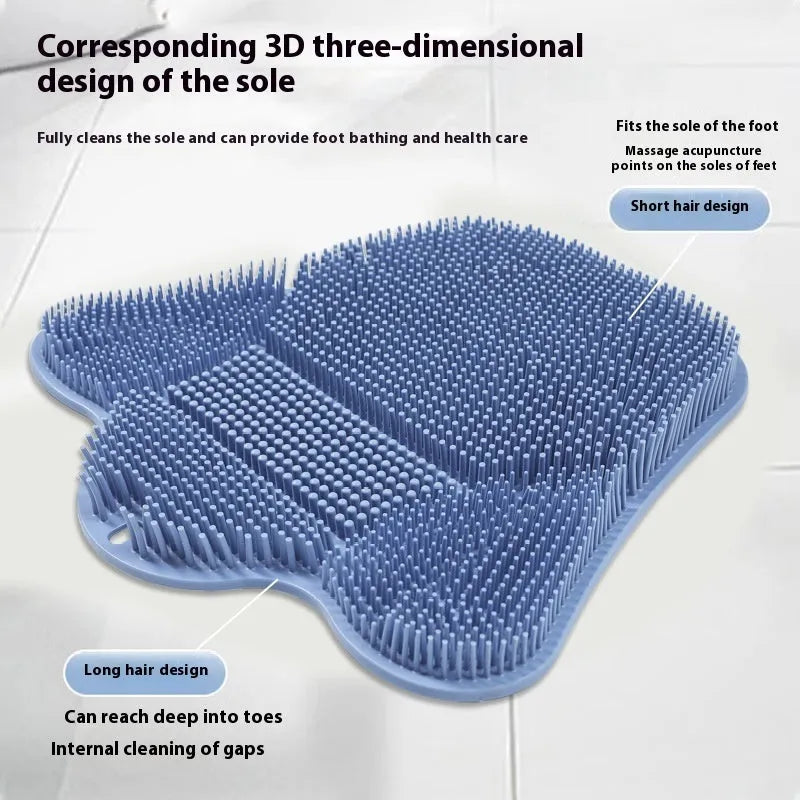 Blue silicone bath massage cushion mat for handheld back scrubbing, measuring 31cm by 32cm.