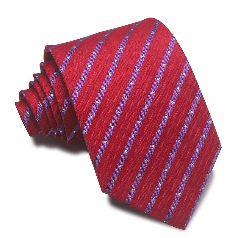 8cm wide red and black striped jacquard tie with an arrow point tip for men's formal wear