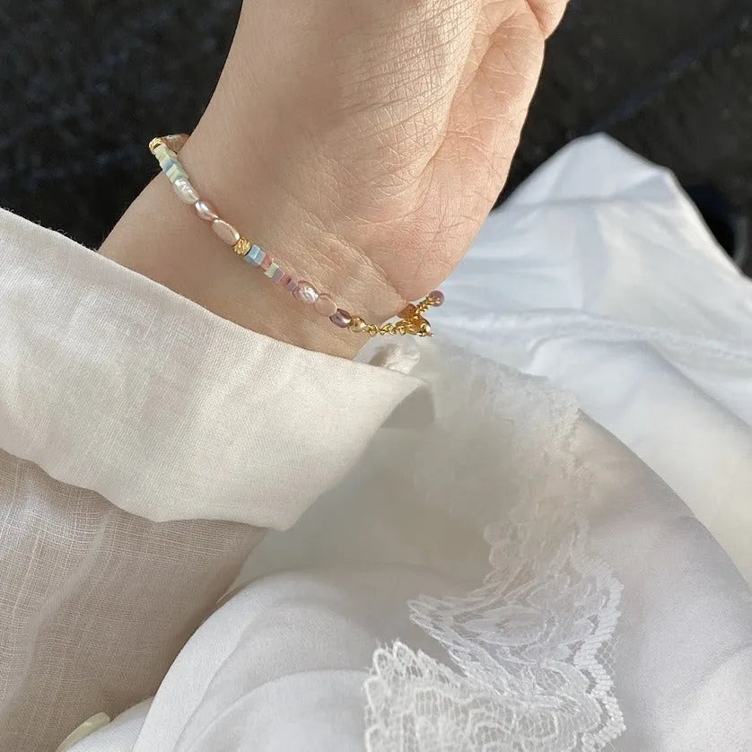 14K gold gilded purple pearl bracelet and necklace set with irregular natural pearls