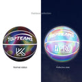 Size 7 basketball with holographic reflective surface in fluorescent colours