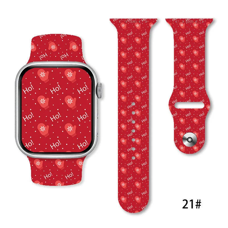 Christmas silicone watch strap in solid colour style 01, fitting 38-49mm watch cases with push-pin fitting