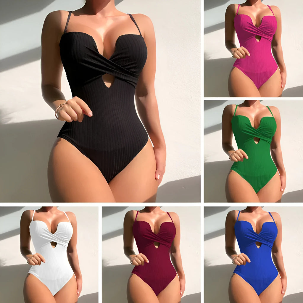 Women's solid colour one-piece swimsuit in slim fit design available in three colours
