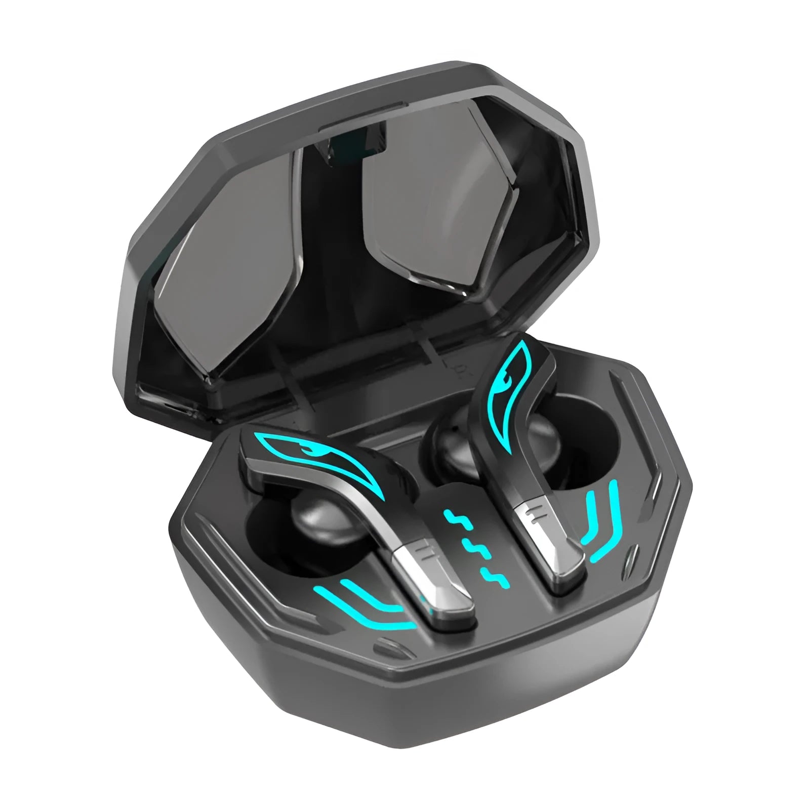 X15 black wireless in-ear Bluetooth gaming headphones with charging case