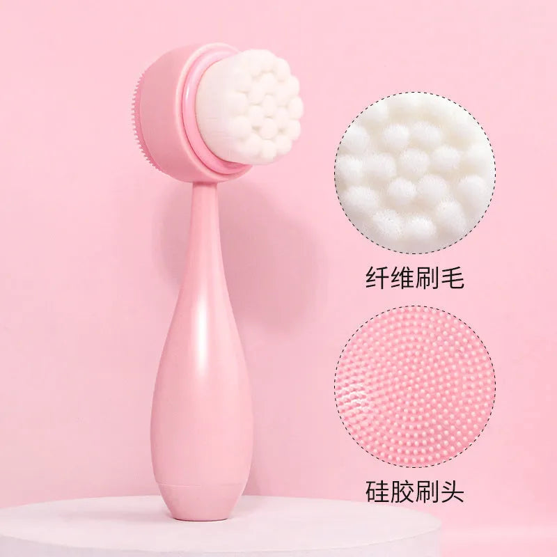 Facial brush set with coral fleece hairband in multiple colour options including purple, grey, white, and pink