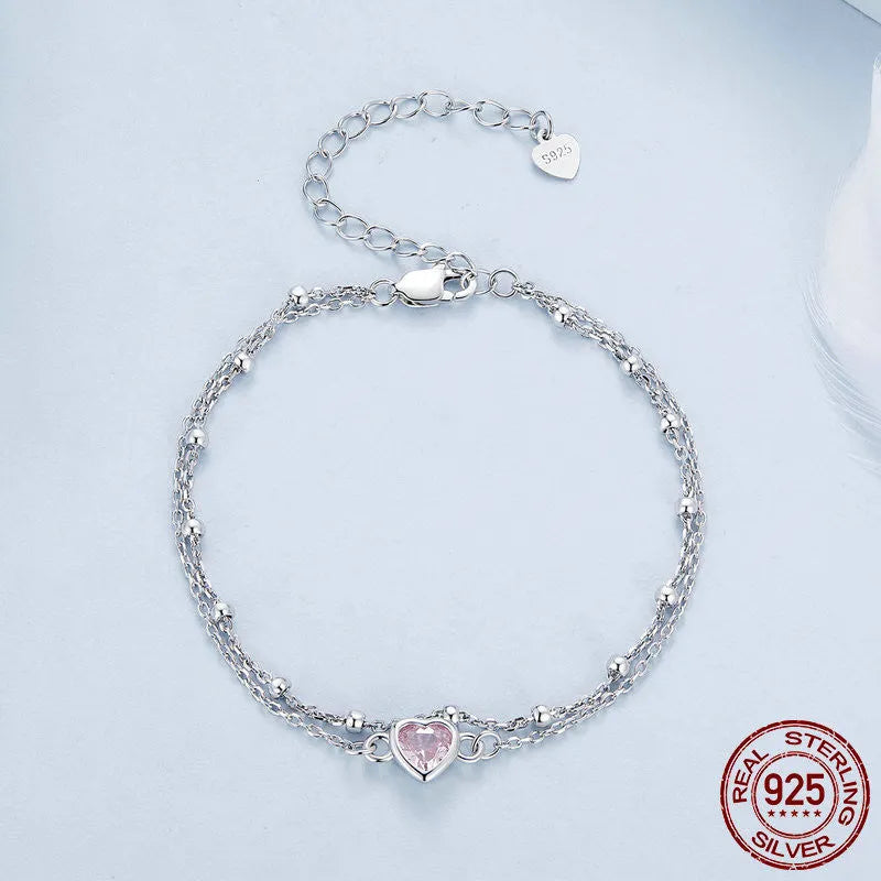 925 sterling silver heart bracelet with adjustable chain and 6mm pendant in sweet girlish style