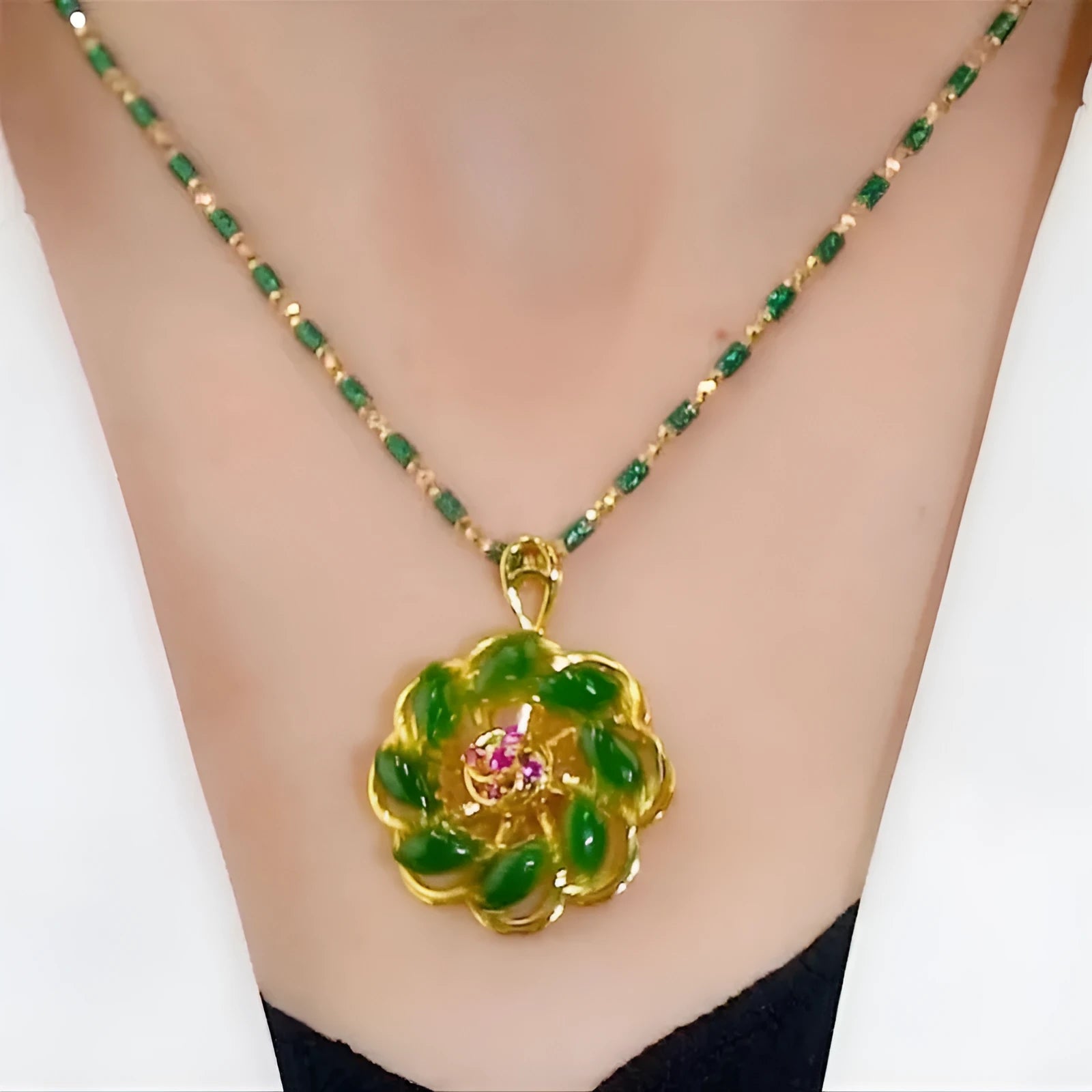 Lucky flower pendant necklace heart shape electroplated metal adjustable 41-50cm chain unisex fashion OL style