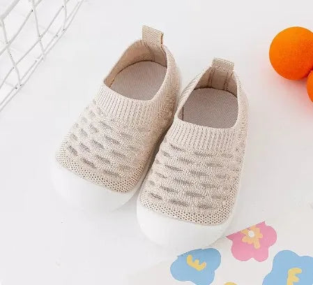 Baby soft sole non-slip walking shoes with breathable cotton upper and natural rubber sole in multiple colours