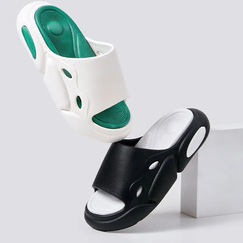Two-colour thick-soled EVA slippers with leather lining for men and women