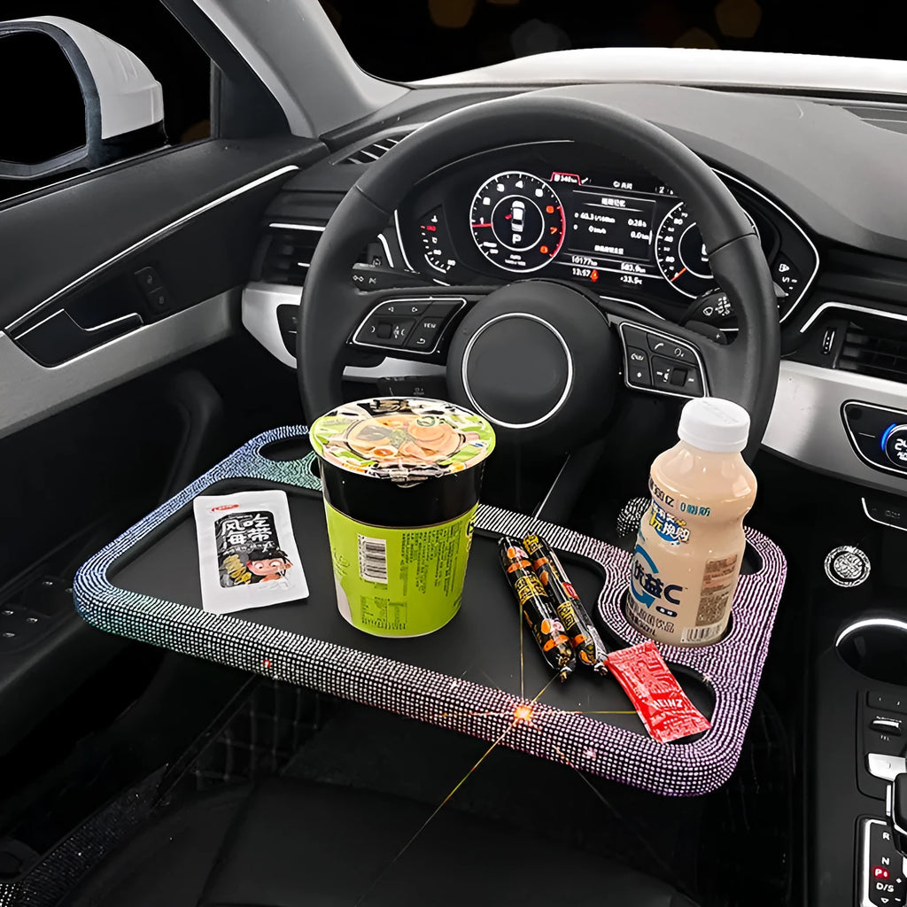 Car steering wheel diamond inlaid dinner plate, 43x29cm, high-precision water drill material, with diamond colour finish
