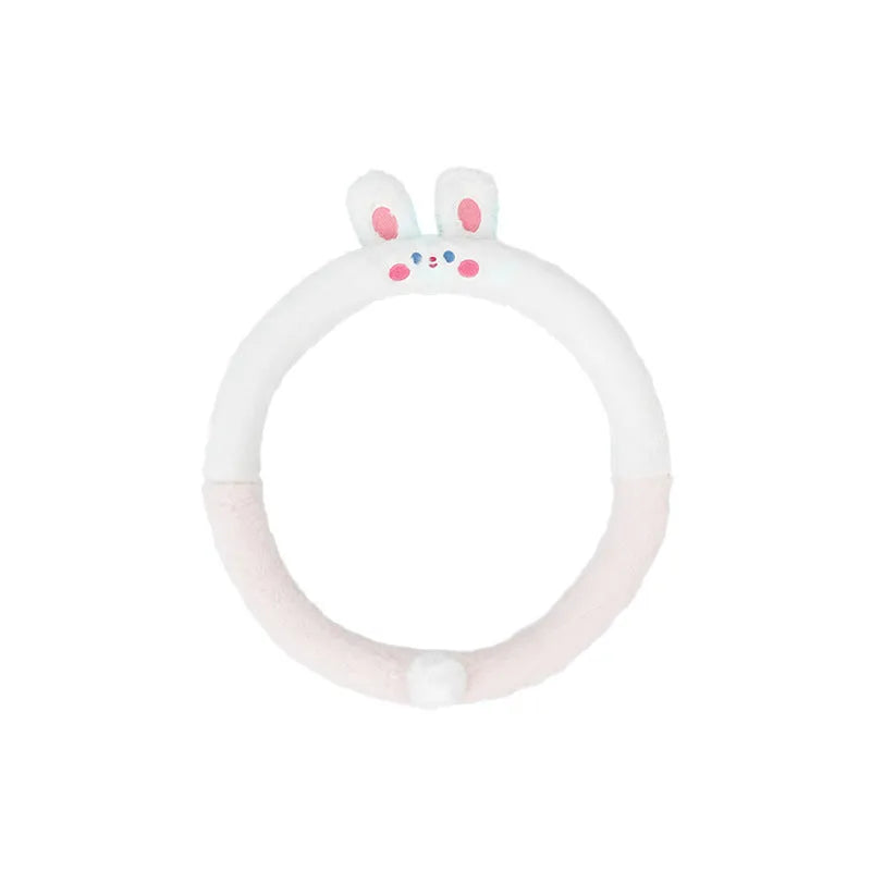 Rabbit fur plush steering wheel cover with embroidered cartoon panda design for winter.