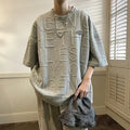 Men's grey T-shirt with three-dimensional white letter print, loose fit short sleeves