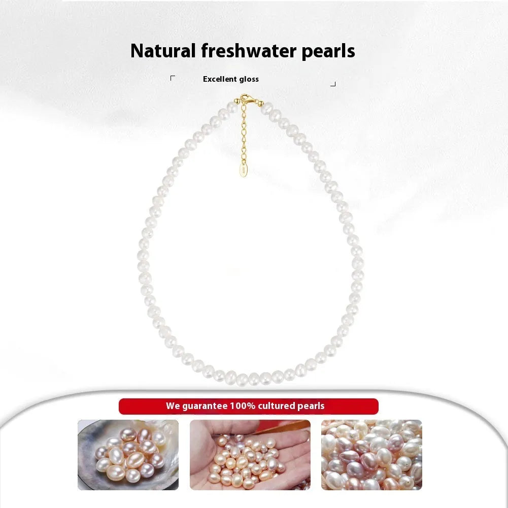 Women's adjustable freshwater pearl necklace in sterling silver with natural pearls
