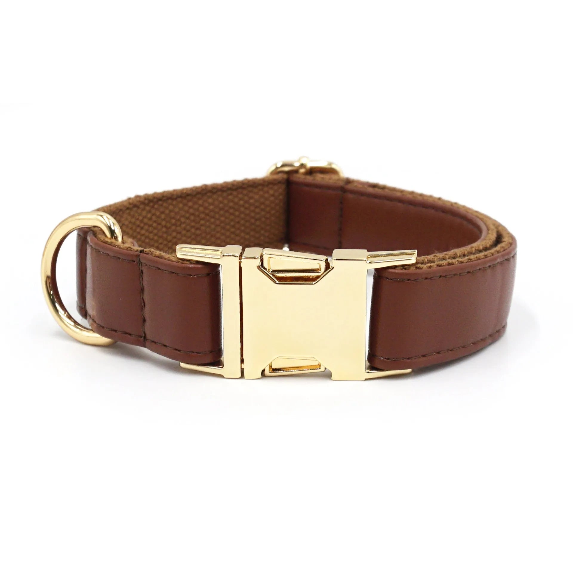 Leather Velvet-style dog collar shown in multiple colour options including caramel, dark blue, and dark brown.