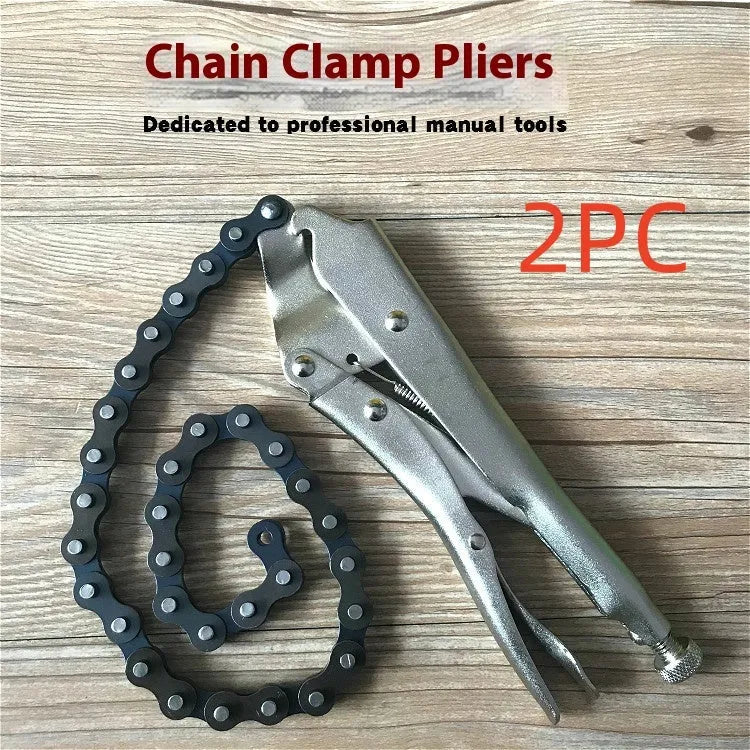 Chain-type pliers with 50 cm chain and high carbon steel clamp head on workbench