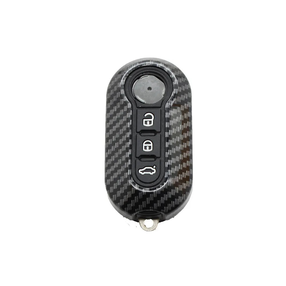 Fiat 500 Boyue Ottimo Viaggio ABS key case with carbon fibre pattern in black, red and dark blue colours