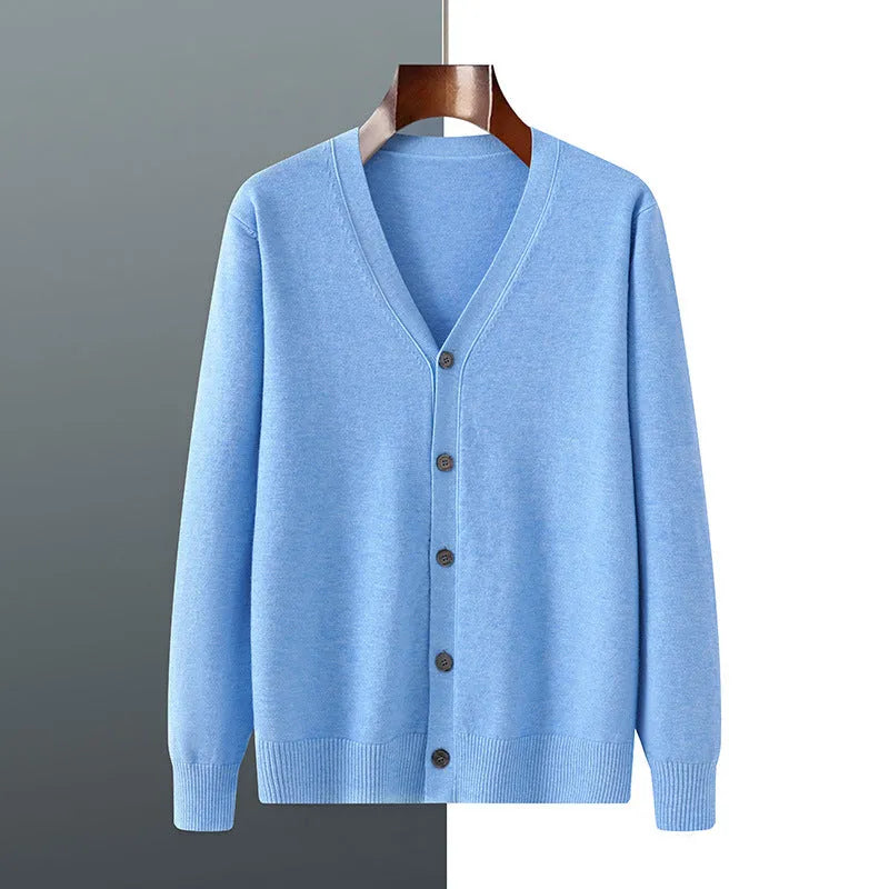 Men's Andy velvet loose cardigan coat in V-neck design with long sleeves showing colour options