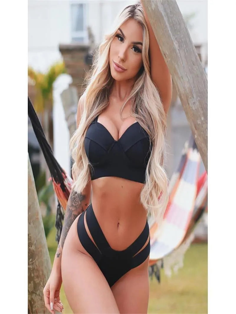 Women's contrast colour bikini swimsuit with steel bracket push-up board