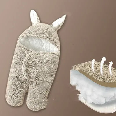 Baby newborn thickened out wrap swaddle sleeping bag in blue lamb wool, suitable for winter, size 0-3 months.