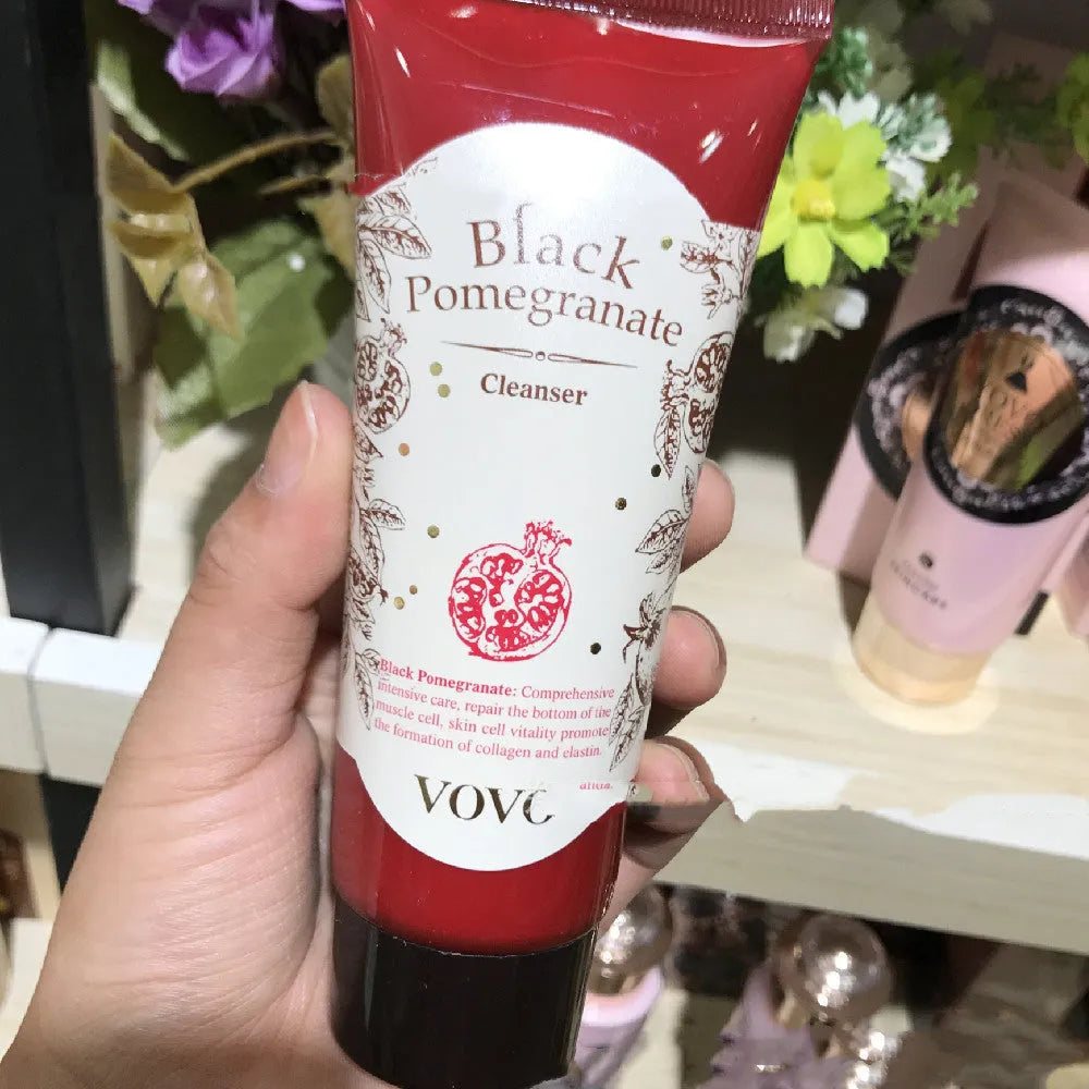 Pomegranate skin care set with six products: water, milk, cream, essence, eye cream and cleanser