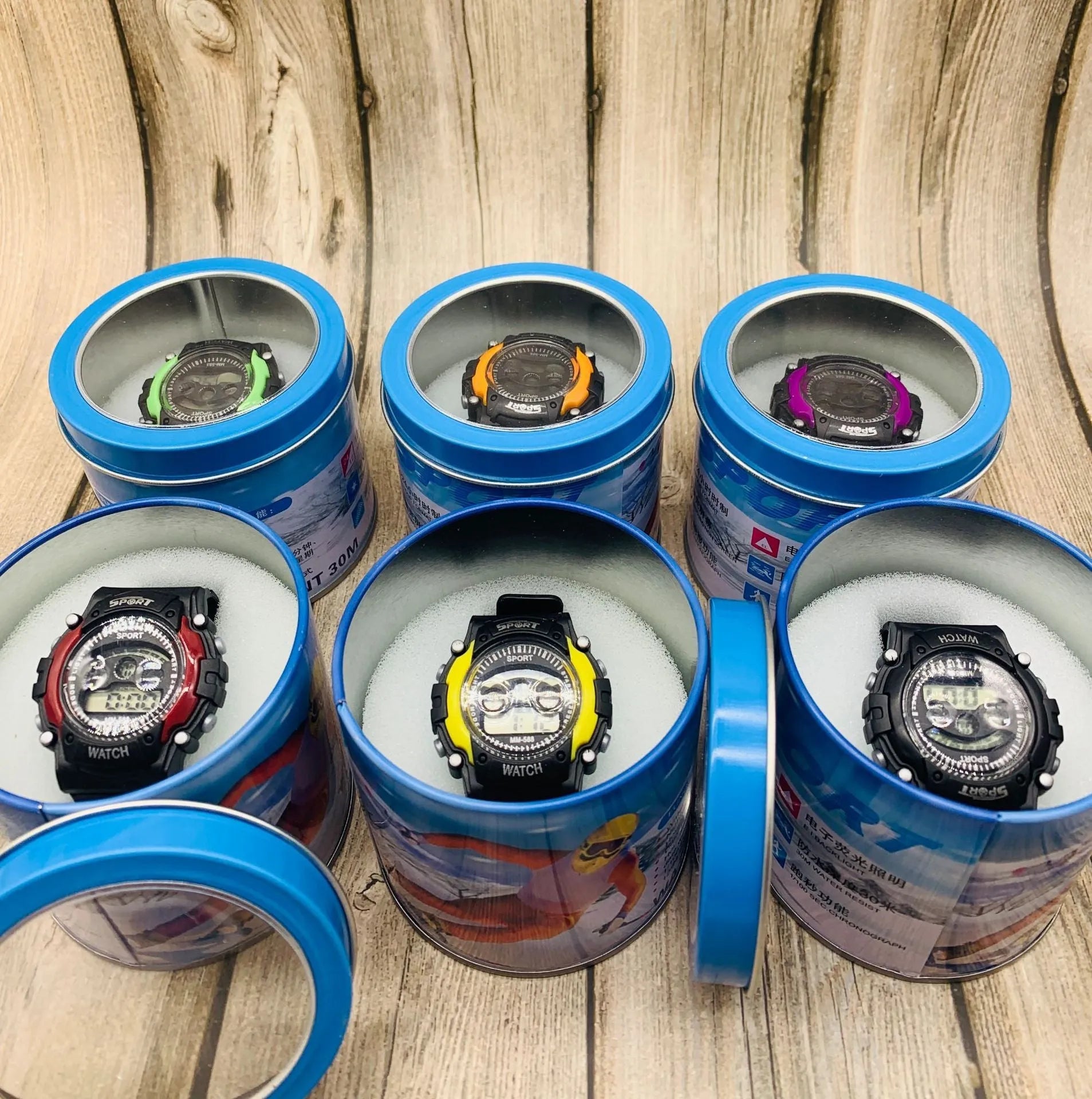 Digital electronic watch for children with silicone strap, plastic case, and multiple functions