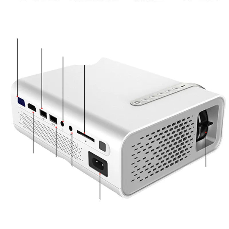 YG530 portable LED projector in black colour showing wireless connection to mobile phone