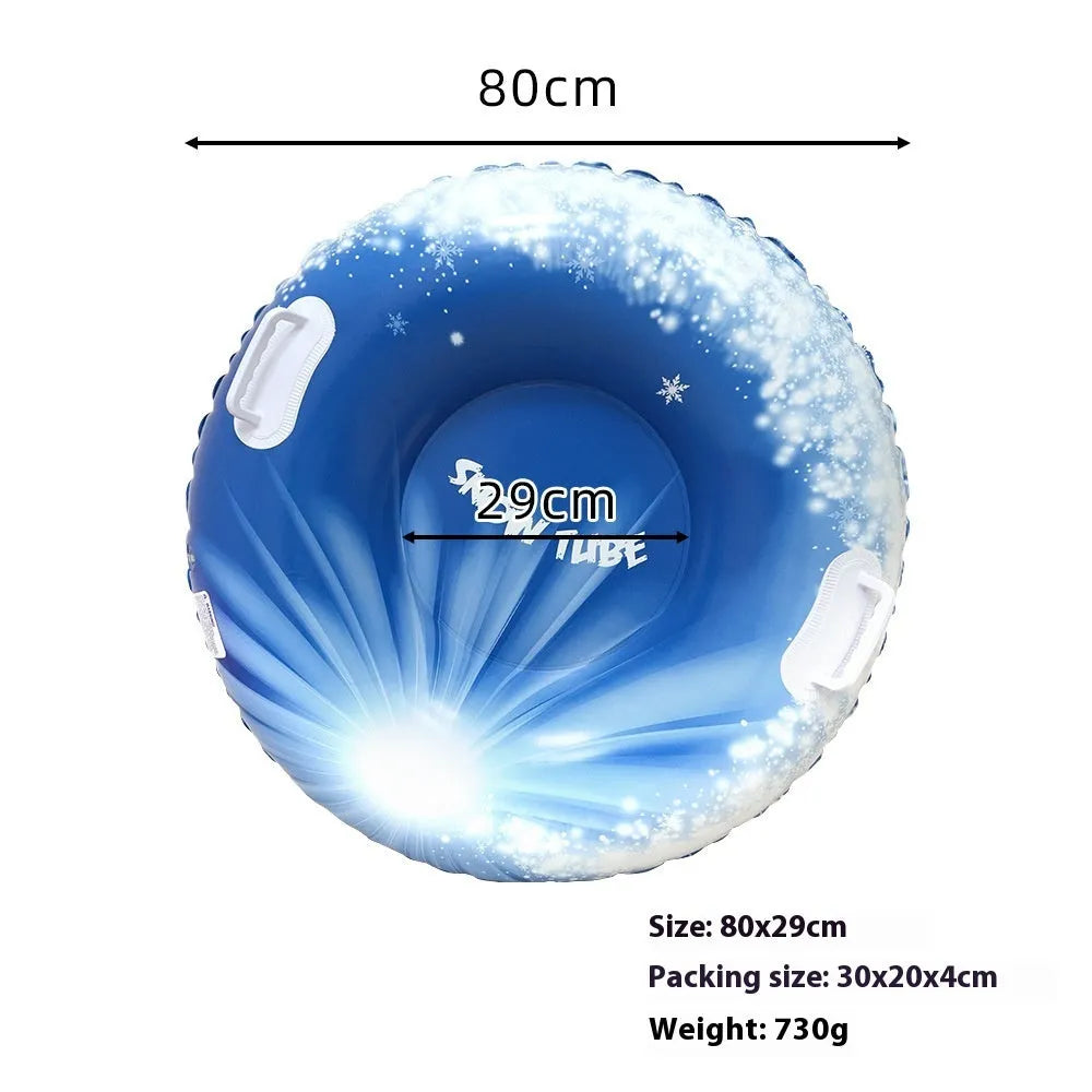 PVC plastic ski ring toy for children in a winter sports printed design, shown in one of three colour options.