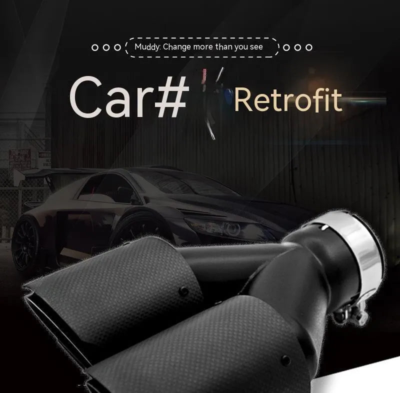 Black carbon fibre car exhaust pipe with a double tail nozzle dual outlet design
