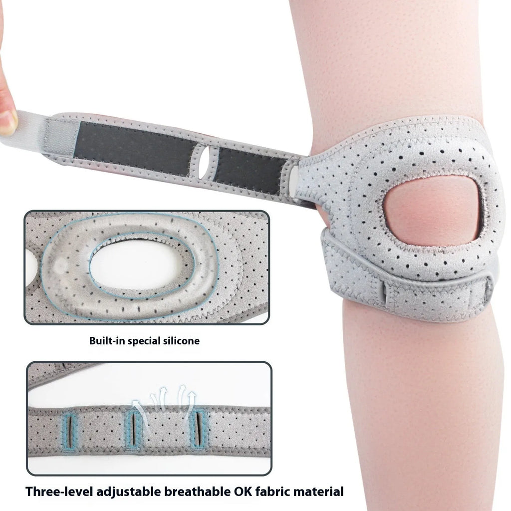 Black four-fork patella support knee pad for running and skipping rope, adult size
