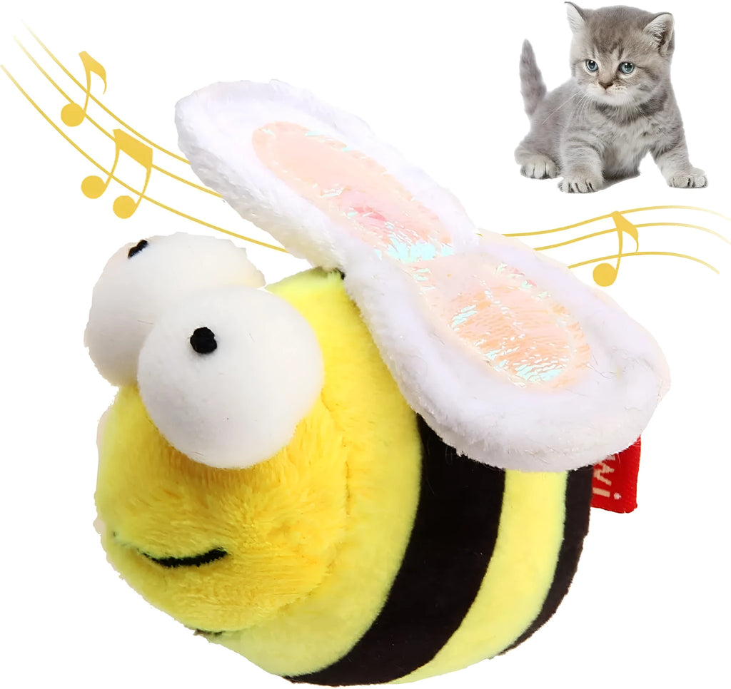 Yellow flannelette bee-shaped electronic cat toy with motion-activated sound
